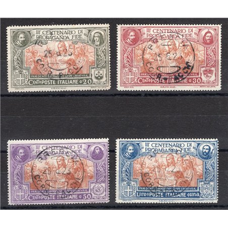Italia 1923 Propaganda Fide serie n° 131/34 con annulli originali in data Cert. CiBaFil Cat. € 1.600 (U)