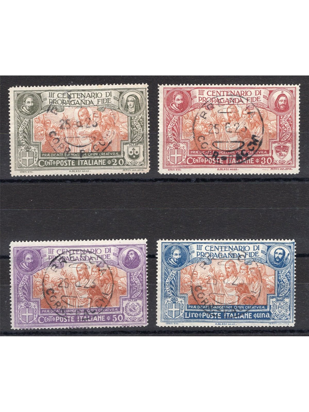 Italy 1923 Propaganda Fide series no. 131/34 with original dated cancellations CiBaFil certificate Cat. €1,600 (U)