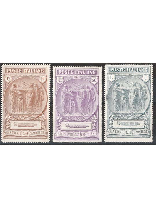 Italia 1923 Camicie Nere serie n° 147/49 con ottima centratura Cert. Biondi Cat. € 800 (**)