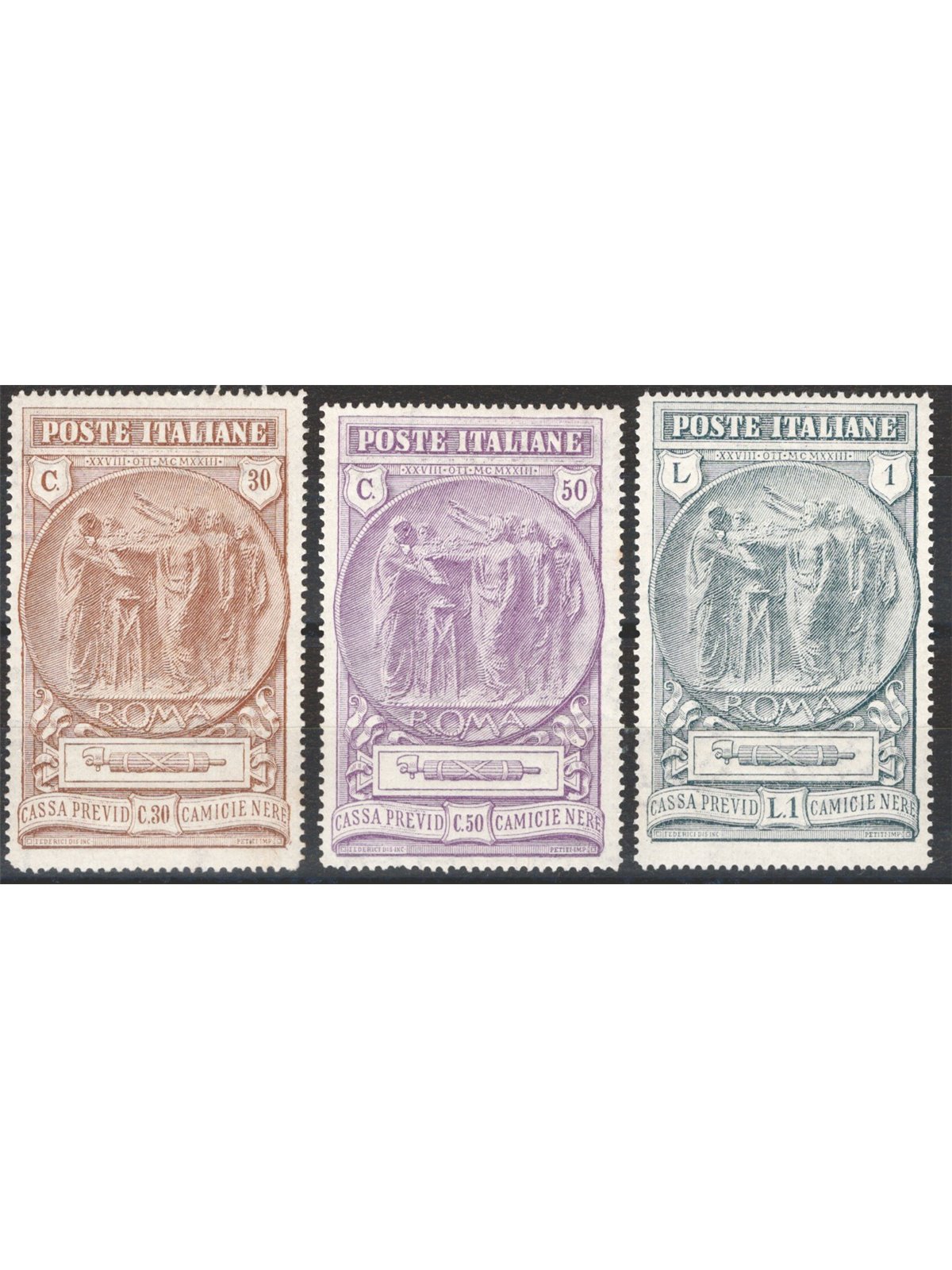 Italia 1923 Camicie Nere serie n° 147/49 con ottima centratura Cert. Biondi Cat. € 800 (**)