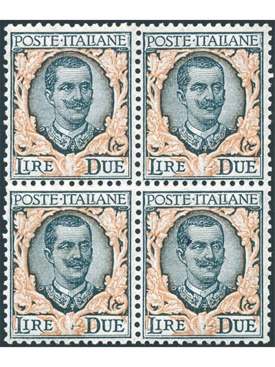 Italia 1923 Floreale 2 £ n° 150 in quartina con ottima centratura Cert. Biondi Cat. € 1.580 (**)