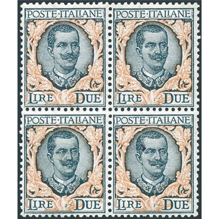 Italia 1923 Floreale 2 £ n° 150 in quartina con ottima centratura Cert. Biondi Cat. € 1.580 (**)