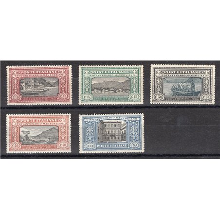 Italia 1923 Manzoni serie n° 151/55 con ottima centratura Cert. Biondi Cat. € 2.000 (**)