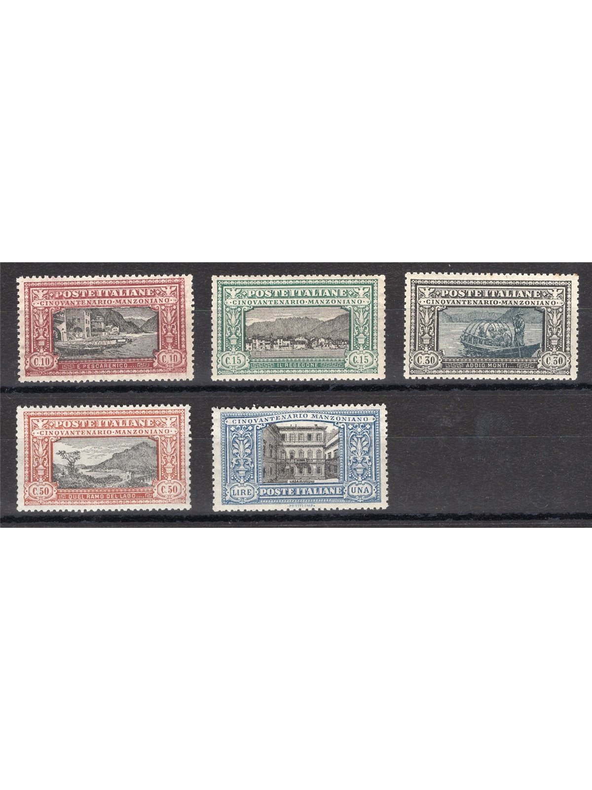 Italia 1923 Manzoni serie n° 151/55 con ottima centratura Cert. Biondi Cat. € 2.000 (**)