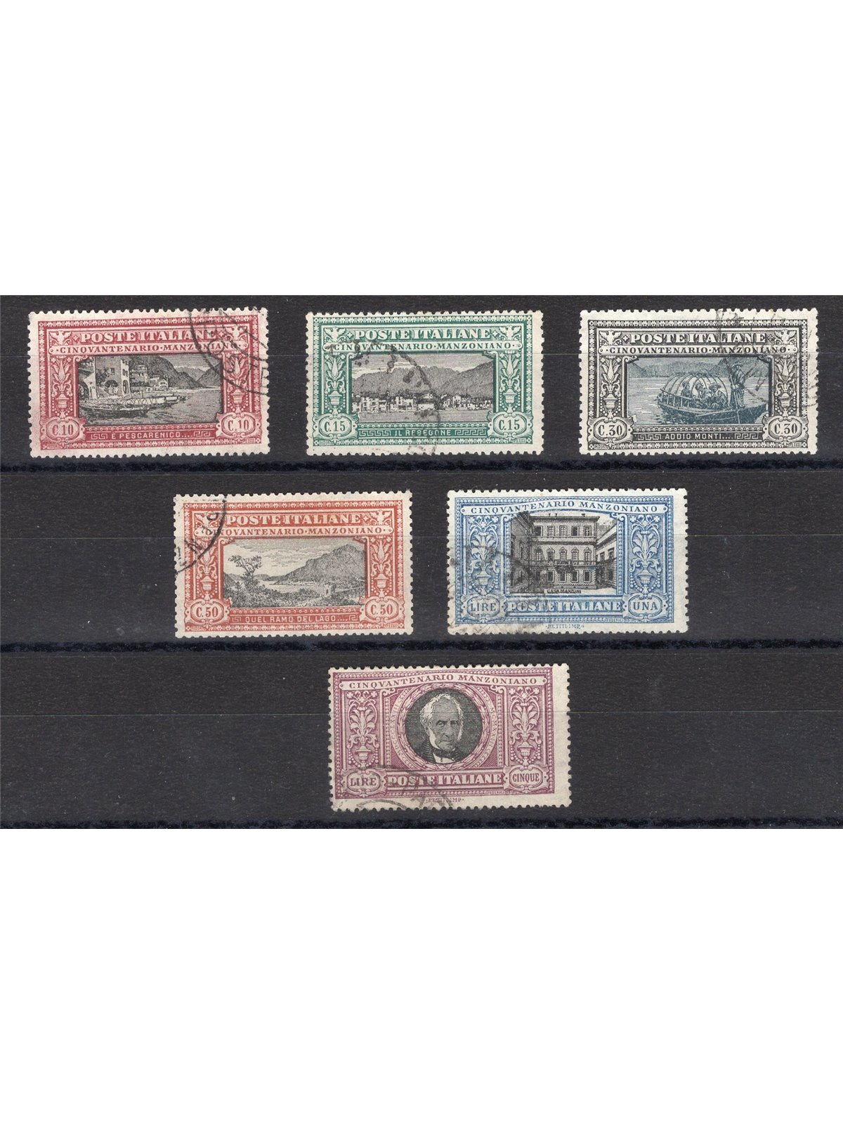 Italia 1923 Manzoni serie n° 151/56 con annulli non garantiti in quanto poco leggibili.  Cat. € 9.000 (U)
