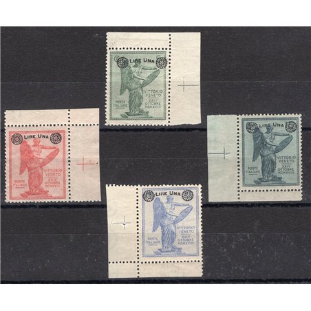 Italy 1924 Victory Overlay series no. 158/61 sheet corner with excellent centring. Biondi Cert. Cat. €900 (**)
