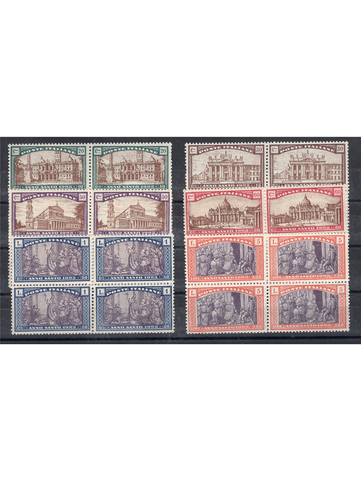 Italy 1924 Holy Year series no. 169/74 in a block of four with excellent centring Biondi certificate Cat. €1,100 (**)
