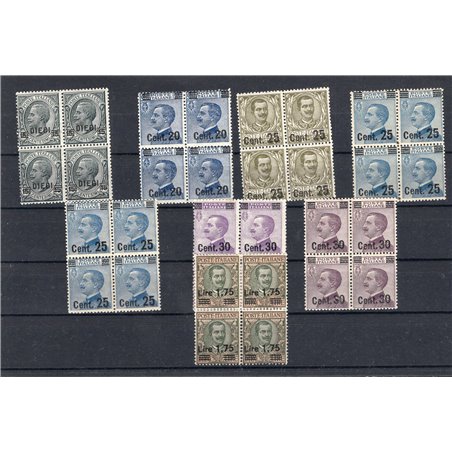 Italy 1924/25 Provisional overprints series no. 175/82 in a block of four Biondi Cert. Cat. € 875+ (**)