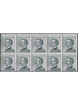 Italy 1925 Michetti 30 c. grey horizontal block of 10 with clear overprint no. 185g Cat. €450 (**)