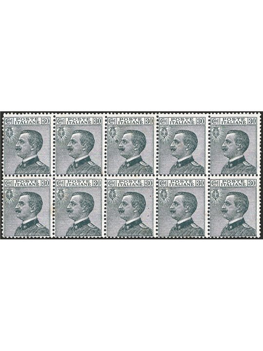 Italia 1925 Michetti 30 c. grigio blocco orizzontale di 10 con nitido decalco n° 185g Cat. € 450 (**)