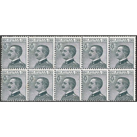 Italia 1925 Michetti 30 c. grigio blocco orizzontale di 10 con nitido decalco n° 185g Cat. € 450 (**)
