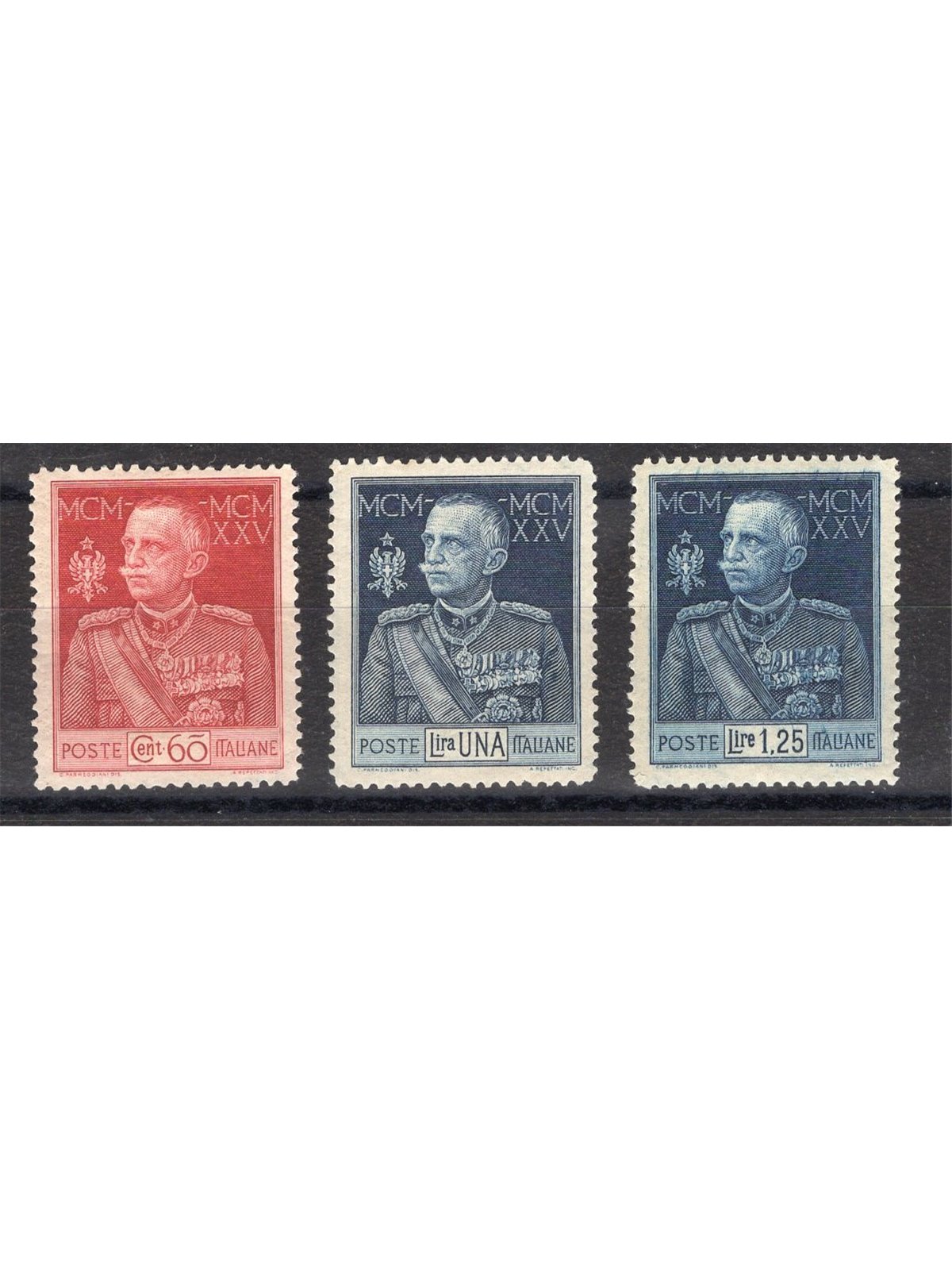 Italy 1926/26 Jubilee series no. 186/88 with excellent centring CiBaFil cert. Cat. €500 (**)