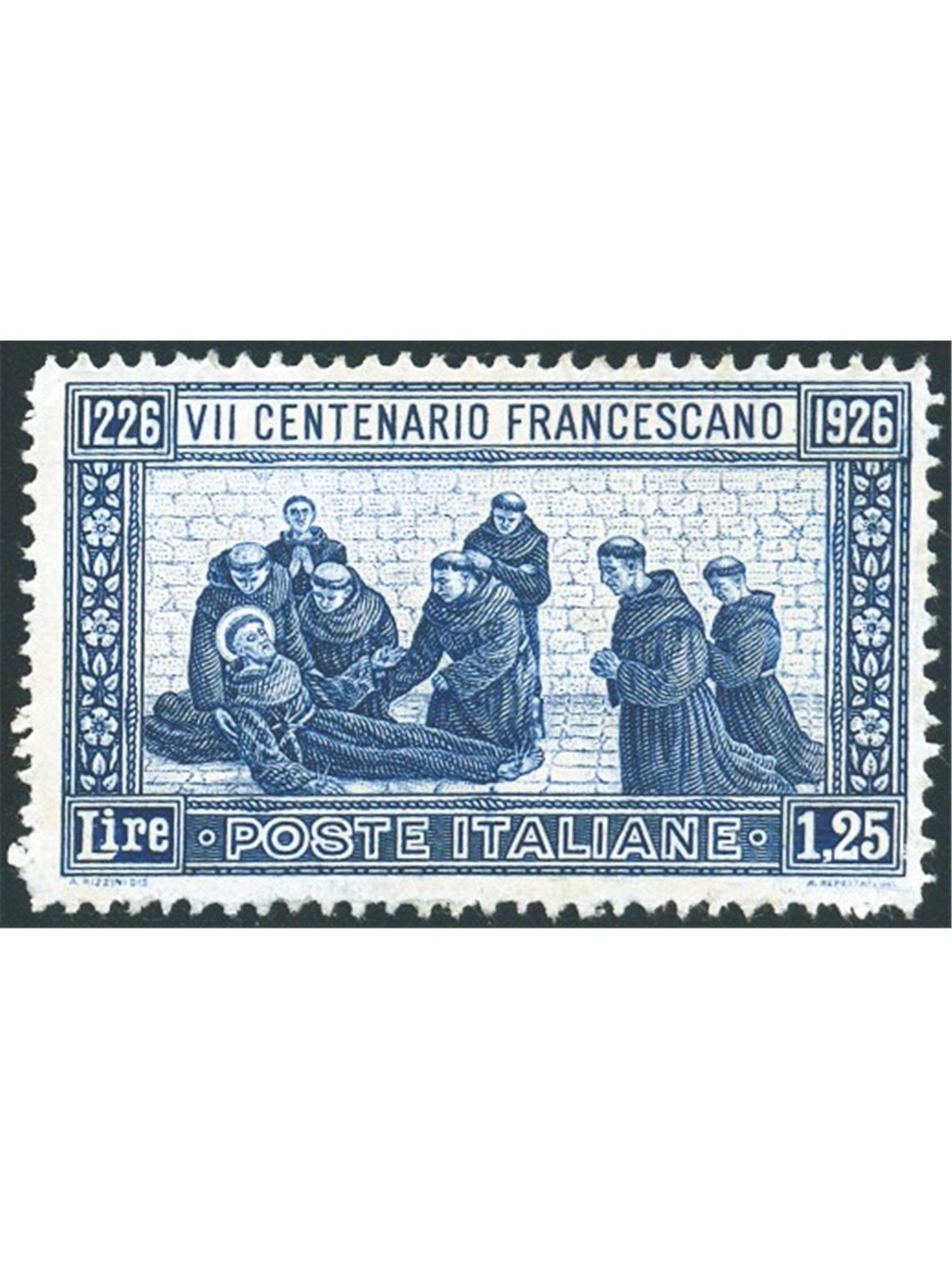 Italia 1926 S. Francesco 1,25 £ dent. 13½ n° 196 con ottima centratura per l'emissione Cert. G. Bolaffi Cat. € 3.300 (**)