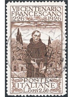 Italia 1926 S. Francesco 5 £ bruno n° 197 con annullo originale in data Cert. CiBaFil Cat. € 240 (U)