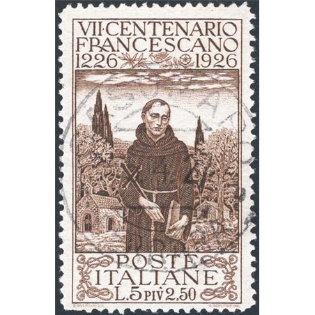 Italy 1926 St Francis 5 £ brown no. 197 with original dated postmark CiBaFil certificate Cat. € 240 (U)