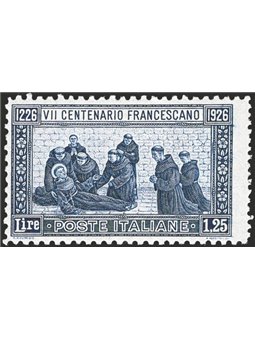 Italy 1926 St Francis 1.25 £ light blue perforation 11 on three sides and 13½ on the right no. 199a. Signed Raybaudi ED CiBaFil 