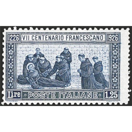 Italy 1926 St Francis 1.25 £ light blue perforation 11 on three sides and 13½ on the right no. 199a. Signed Raybaudi ED CiBaFil 