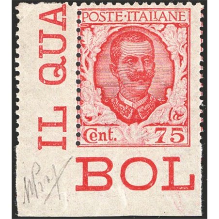 Italia 1926 Floreale 25 c. carminio e rosa angolo di foglio di foglio integrale non dent. in basso n° 201eb Cert. CiBaFil Cat. €