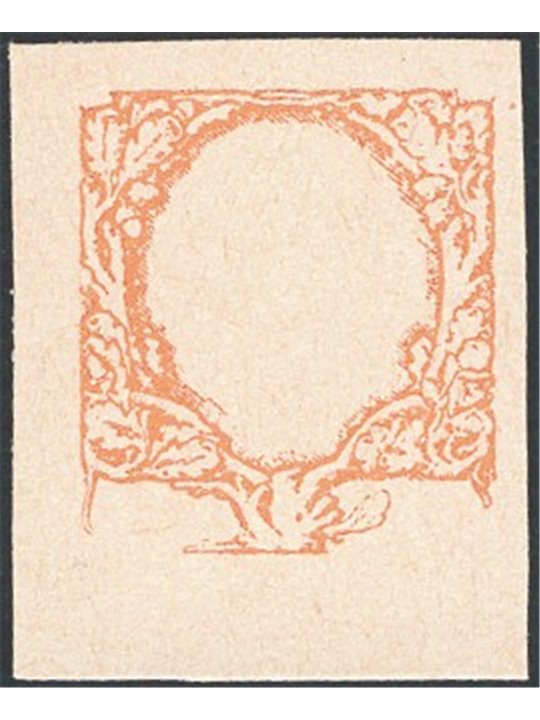 Italia 1926 Floreale 2,50 £ prova della cornice in arancio non dent. senza filigrana CEI n° PM 202 Cert. Biondi Cat. € 1.500 (**