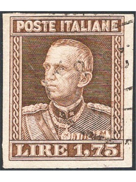 Italia 1927 Tipo Giubileo (Parmeggiani) 1,75 £ bruno non dent. n° 214c. Firm. Chia ed altro Cert. CiBaFil Cat. € 11.000 (U)