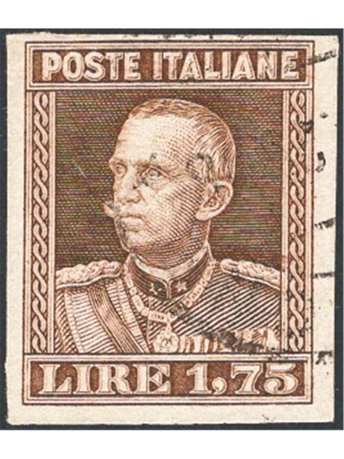 Italy 1927 Jubilee Type (Parmeggiani) 1.75 £ brown imperforated no. 214c. Signed ‘Chia’ and others. CiBaFil cert. Cat. € 11,000 