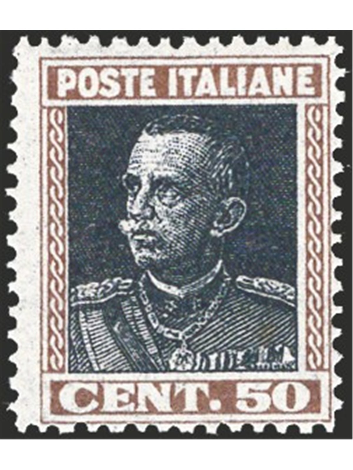 Italy 1927 Jubilee type (Parmeggiani) 50 c. brown and grey with double printing of the square no. 218. Certified by CiBaFil. Cat