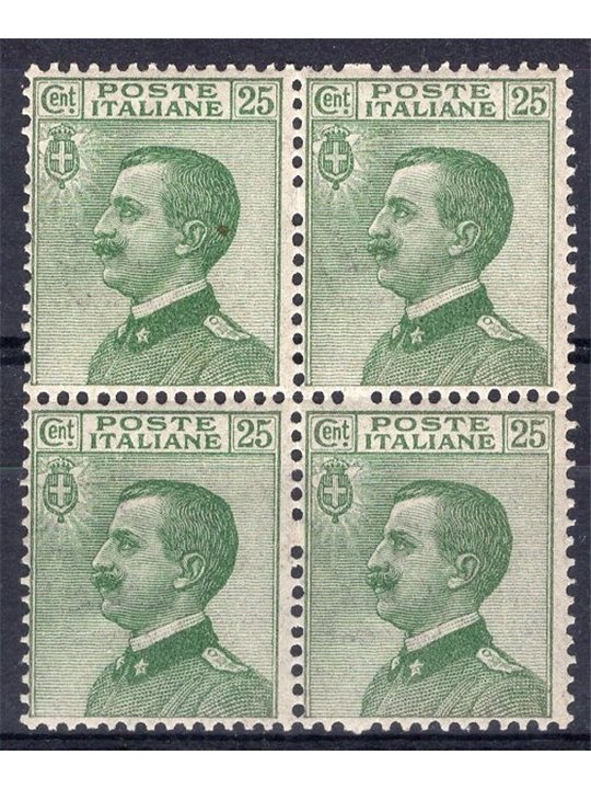 Italia 1927 Vitt. Emanuele 25 c. tipo Michetti n° 219 in quartina Cat. € 120 (**)