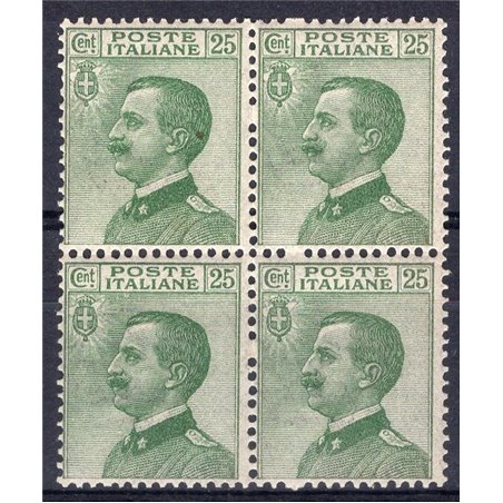 Italy 1927 Victor Emmanuel 25 c. Michetti type no. 219 in a block of four Cat. €120 (**)