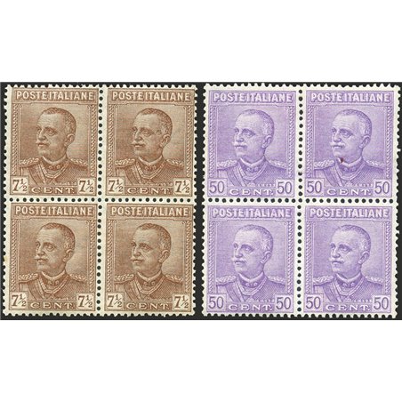 Italia 1928 Emanuele Filiberto 7½ c. e 50 c. tipo Parmeggiani serie n° 224/25 in quartina Cat. € 450 (**)
