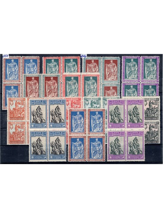 Italia 1928 Emanuele Filiberto serie n° 226/38 in quartina Cert. Biondi Cat. € 9.375 (**)