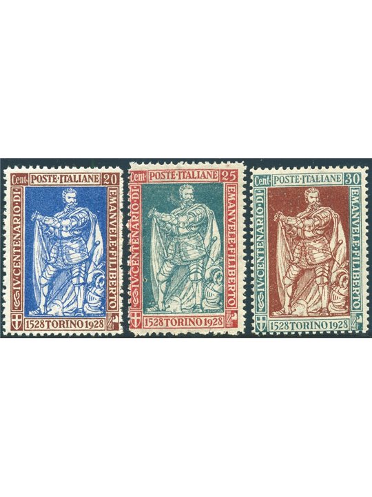 Italia 1928 Emanuele Filiberto serie n° 230/32 con ottima centratura Cert. Biondi Cat. € 1.875 (**)