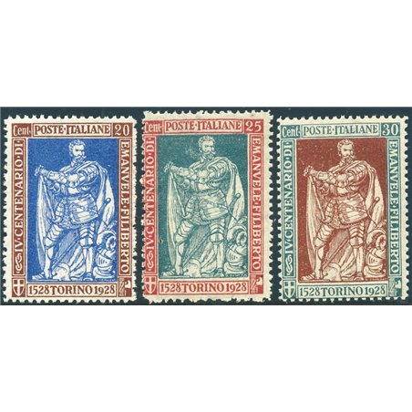 Italy 1928 Emanuele Filiberto series no. 230/32 with excellent centring Biondi certificate Cat. €1,875 (**)
