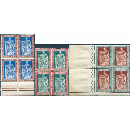 Italy 1928 Emanuele Filiberto series no. 230/32 in a block of four with excellent centring Biondi certified Cat. €9,375 (**)