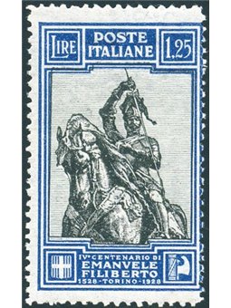 Italy 1928 Emanuele Filiberto 1.25 £ linear perforation 13¾ no. 235/I Biondi certified Cat. €2,500 (**)
