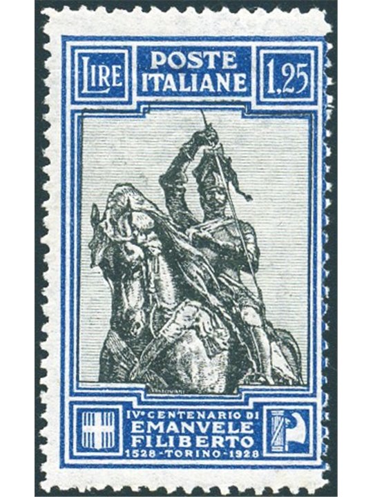 Italia 1928 Emanuele Filiberto 1,25 £ dent. lineare 13¾ n° 235/I Cert. Biondi Cat. € 2.500 (**)