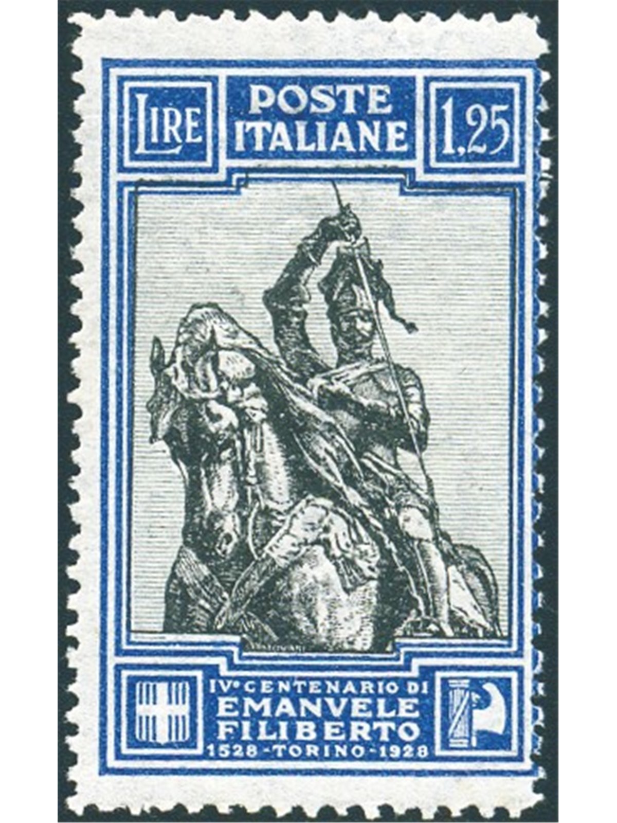Italia 1928 Emanuele Filiberto 1,25 £ dent. lineare 13¾ n° 235/I Cert. Biondi Cat. € 2.500 (**)