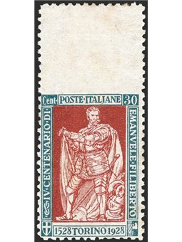 Italy 1928 Emanuele Filiberto 30 c. perforation 11 unperforated at the top no. 226k certified by CiBaFil catalogue price €900 (*