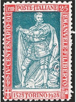 Italia 1928 Emanuele Filiberto 25 c. carminio e verde dent. 11x13¾ n° 227b. Firm. Raybaudi Cert. CiBaFil Cat. € 1.350 (**)