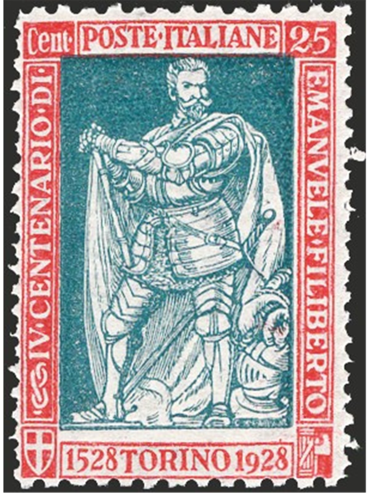 Italy 1928 Emanuele Filiberto 25 c. carmine and green perforation 11x13¾ no. 227b. Signed Raybaudi. Certified by CiBaFil. Catalo