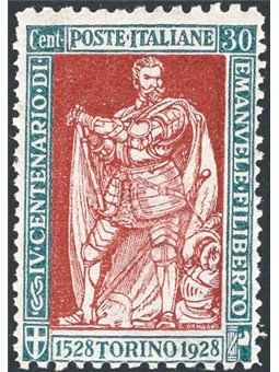Italy 1928 Emanuele Filiberto 30 c. green and brown perforated. 11x13¾ no. 228b. Signed Raybaudi. Certified by CiBaFil Cat. €1,2