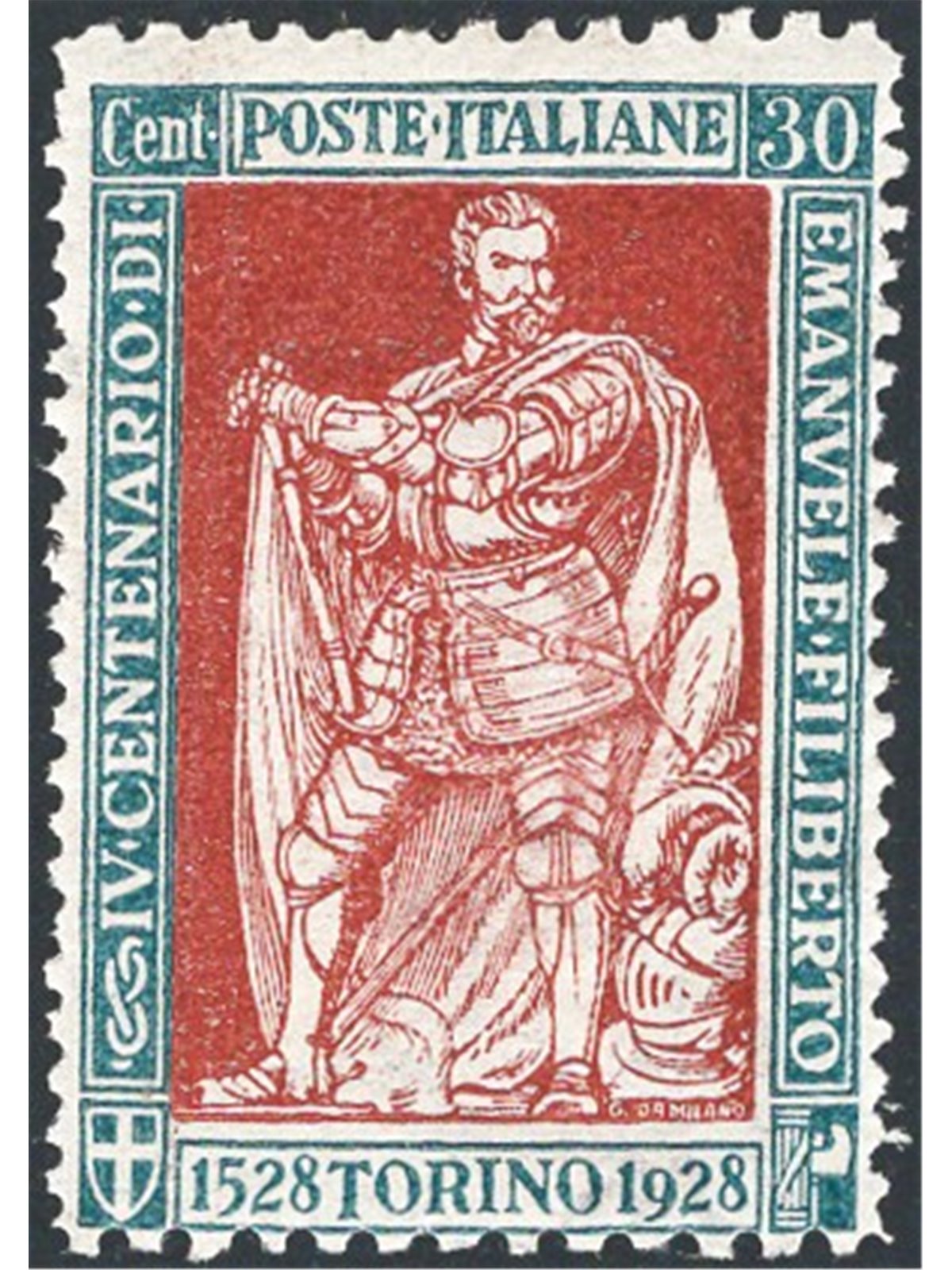 Italy 1928 Emanuele Filiberto 30 c. green and brown perforated. 11x13¾ no. 228b. Signed Raybaudi. Certified by CiBaFil Cat. €1,2