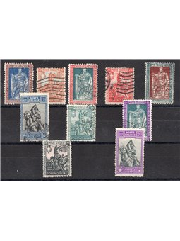 Italy 1928 Emanuele Filiberto series No. 226/29 + 233/38 with cancellations not guaranteed as they are barely legible Cat. €1,40