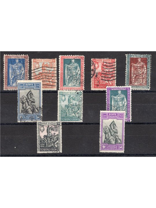 Italia 1928 Emanuele Filiberto serie n° 226/29 + 233/38 con annulli non garantiti in quanto poco leggibili Cat. € 1.400 (U)