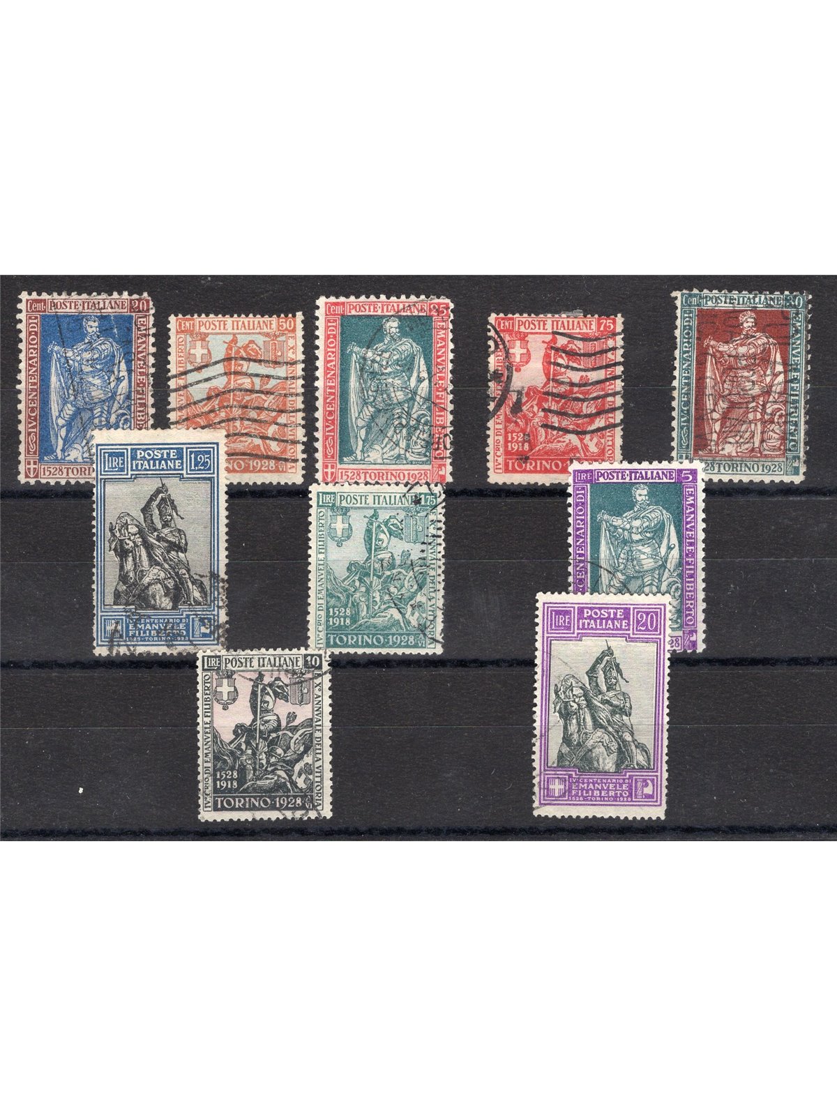 Italia 1928 Emanuele Filiberto serie n° 226/29 + 233/38 con annulli non garantiti in quanto poco leggibili Cat. € 1.400 (U)