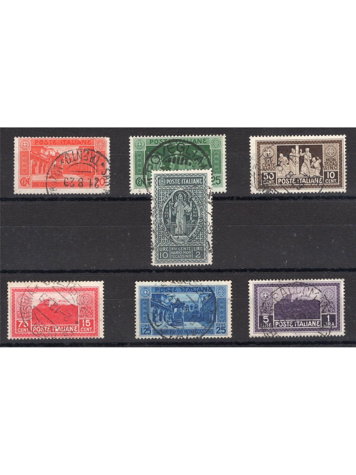 Italia 1929 Montecassino serie n° 262/68 Cert. Biondi Cat. € 1.050 (U)