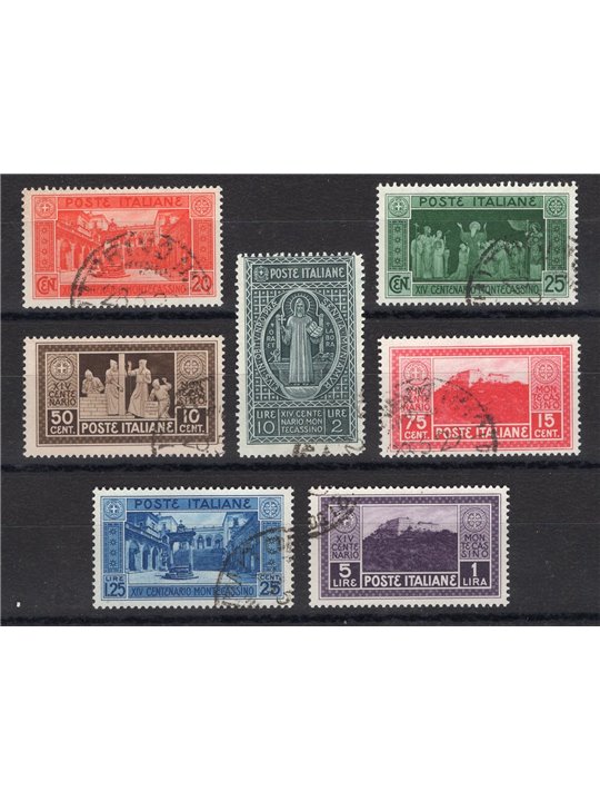 Italia 1929 Montecassino serie n° 262/68 con annulli non garantiti in quanto poco leggibili Cat. € 1.050 (U)