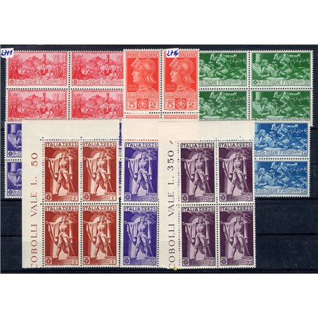 Italia 1930 Ferrucci serie n° 276/80 + P.A. 18/20 in quartina Cert. Biondi Cat. € 925 (**)