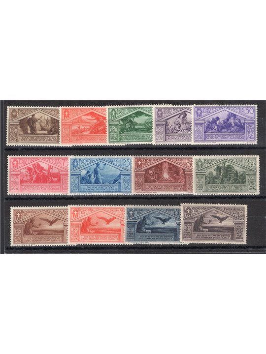 Italy 1930 Virgilio series no. 282/90 + P.A. 21/24 with excellent centring Biondi certificate Cat. €2,250 (**)