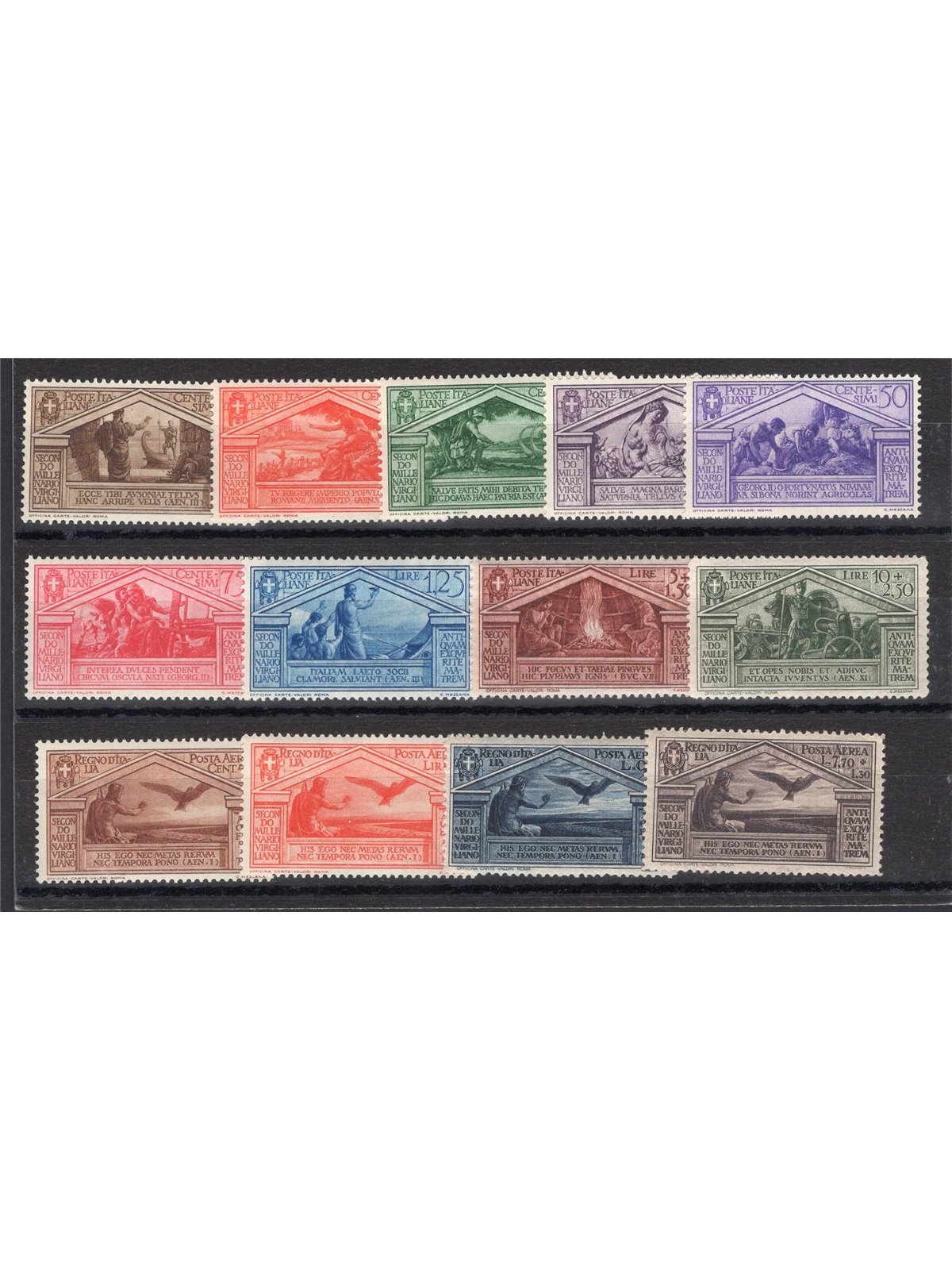 Italia 1930 Virgilio serie n° 282/90 + P.A. 21/24 con ottima centratura Cert. Biondi Cat. € 2.250 (**)