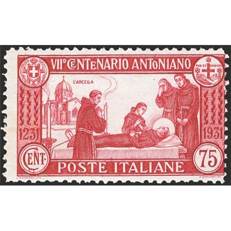 Italia 1931 S. Antonio 75 c. dent. 12 n° 299. Firm. Raybaudi Cert. CiBaFil Cat. € 375 (**)
